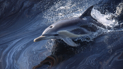 Obraz premium Dolphin displaying acrobatic skills in ocean waves marine life photography serene seascape dynamic perspective