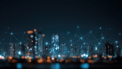 City at night with a network overlay