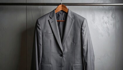 Elegant Grey Suit Jacket on Hanger for Formal Occasions and Professional Business Attire