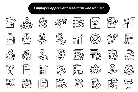 Employee appreciation editable line icon set - Powered by Adobe