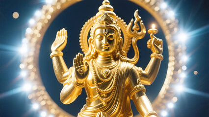Obraz premium Golden Statue of Shiva Glowing in Divine Light 
