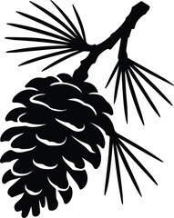 Monochromatic Pine Cone and Branch Silhouette: Elegant, Minimalist Nature Illustration for Design Projects.