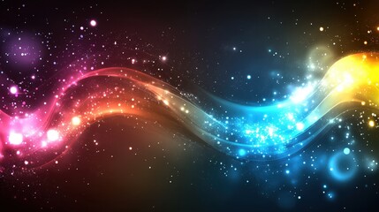 Obraz premium Colorful Space Lights Wave. Dynamic Abstract Background with Shining Light Effects