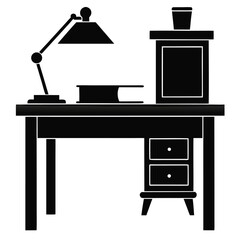 Simple silhouette of a study desk with solid black fill