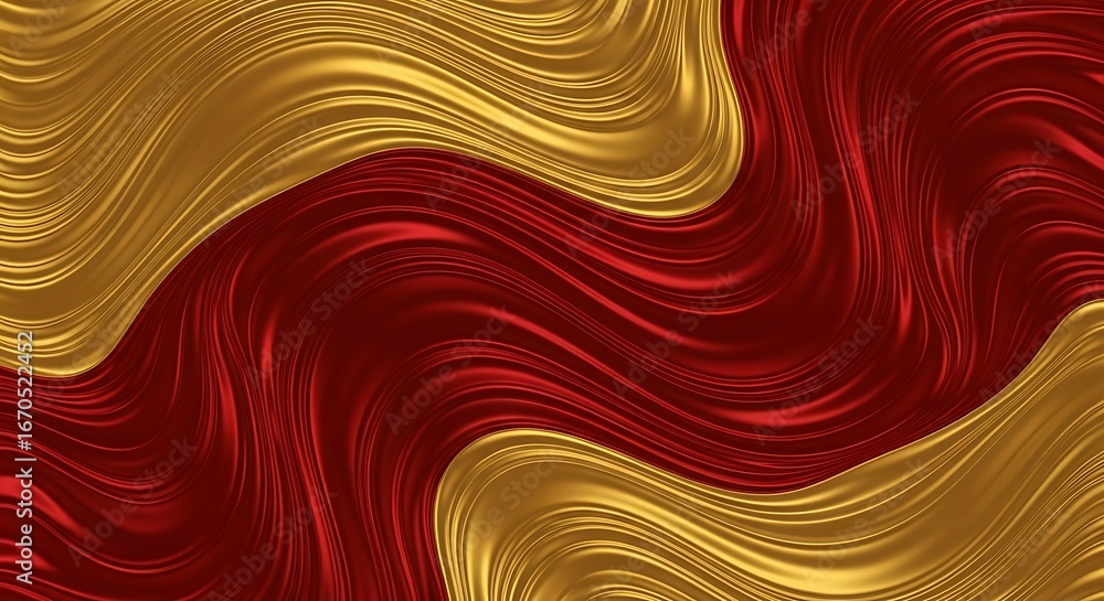 Poster flowing abstract background with luxurious golden and deep red silky waves creating an elegant desig