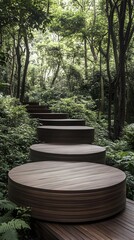 Obraz premium Serene Wooden Platforms in Lush Forest Path