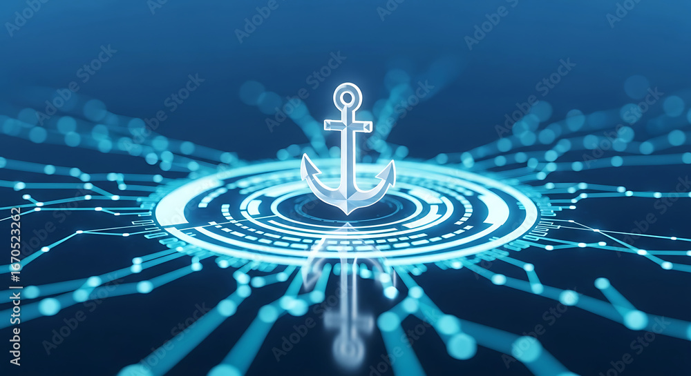 Aufkleber digital anchor symbol displayed within a network representing security and stability concepts