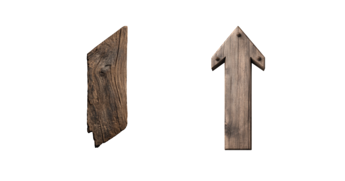 Rustic wooden arrow and plank concept on black background