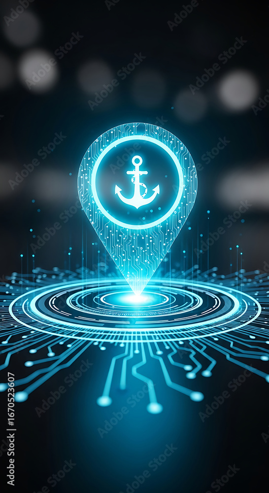 Aufkleber futuristic technology concept showing anchor symbol within digital location pointer