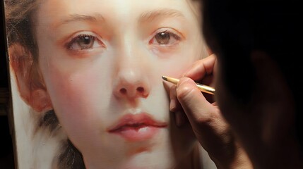 Obraz premium Close-up of a detailed portrait painting of a young woman.