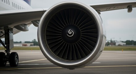 Close-up of Airplane Engine Turbine on the Runway
