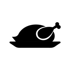 Simple Solid Black Silhouette Graphic of a Roasted Chicken on a Platter