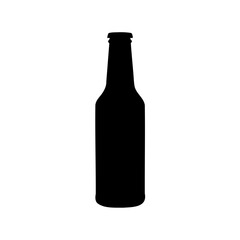 Elegant black silhouette of a beer bottle standing on a white background