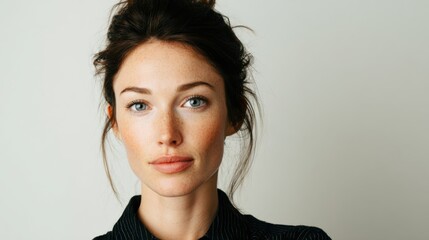 Fototapeta premium A beautiful woman in a black turtleneck, perfect for fashion and beauty promotions. This image conveys a sense of modern elegance and style.
