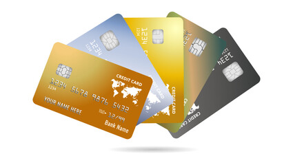 Colorful credit card collection isolated on a white background. Set of debit card on a white background