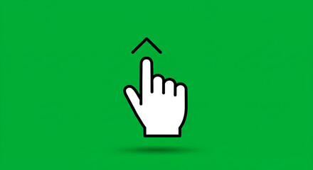 Interactive gesture with finger pointer and arrow indicating swipe up motion on green background