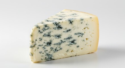 Wedge of creamy blue cheese with distinctive blue veins and holes