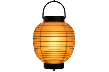 Round paper lantern emitting warm light on transparent background
