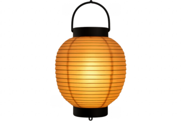 Round paper lantern emitting warm light on transparent background