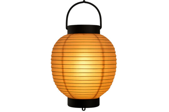 Round paper lantern emitting warm light on transparent background