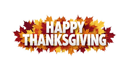 Happy thanksgiving text surrounded by autumn leaves isolated on transparent background
