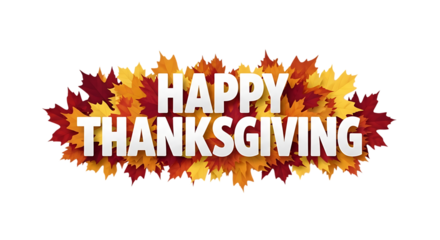 Happy thanksgiving text surrounded by autumn leaves isolated on transparent background