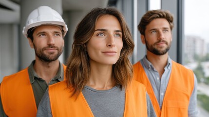 Construction Team Discussing Project Strategies in Modern Office Professional Environment Focused Viewpoint