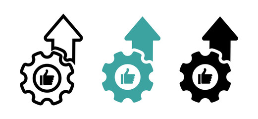 Productivity growth icons with gear, thumbs up, and upward arrows in different color.