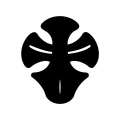 Minimalist emblem featuring a black quatrefoil design with slit elements against white background