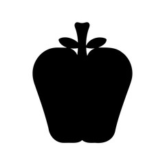 Stylized black silhouette of a fresh apple with stem and leaves