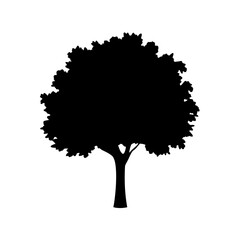 Simple Black Tree Silhouette with Dense Foliage Against a White Backdrop