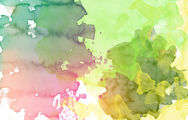 Vivid watercolor splash colorful art background with green gradient