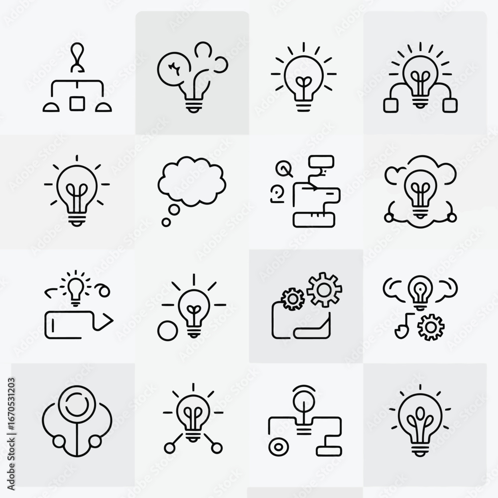 Poster a collection of sixteen minimalist line art icons perfect for web design apps and branding projects
