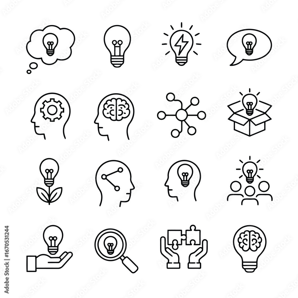 Poster a collection of sixteen minimalist line art icons perfect for modern web and app design featuring cl