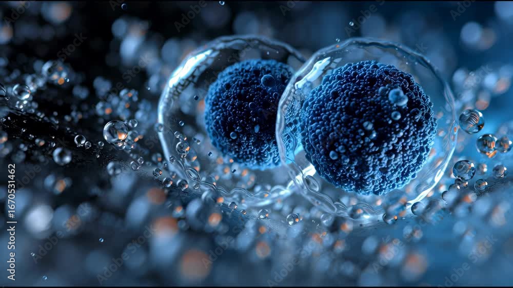 Poster a blue sphere with a lot of bubbles surrounding it. the bubbles are of different sizes and colors