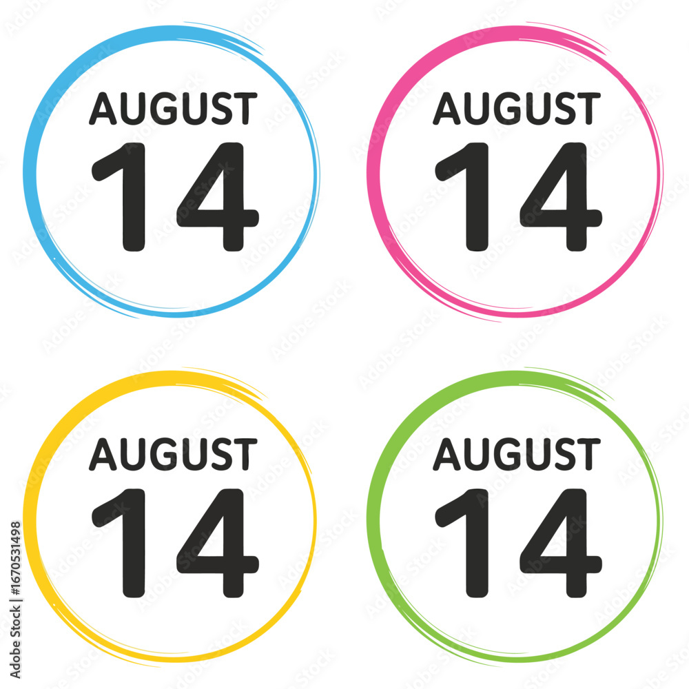Poster set of four circular calendar date indicators with vibrant color options and classic typography for 