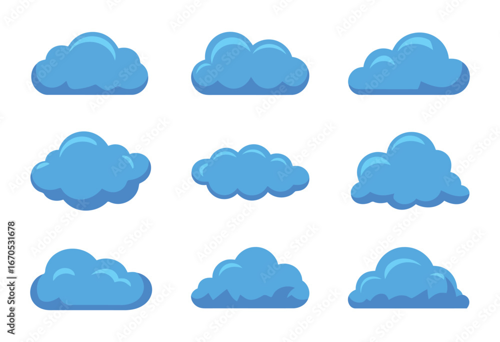 Poster a collection of nine identical clean and modern cloud icons presented in a grid layout perfect for d
