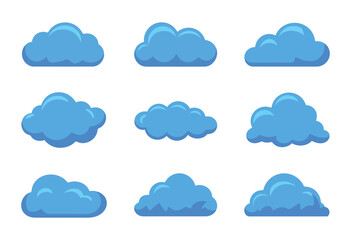 A collection of nine identical clean and modern cloud icons presented in a grid layout perfect for digital interfaces and weather related designs