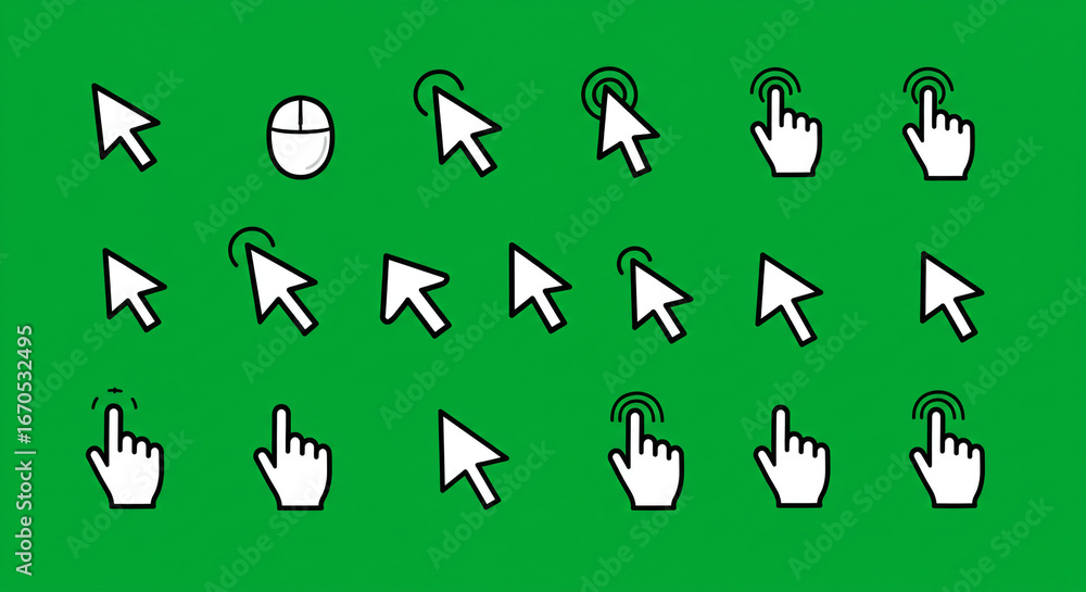 Aufkleber dynamic cursor icons for digital interaction, website navigation, and app design, offering modern cl