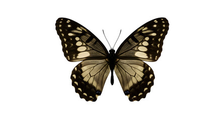 Obraz premium Sepia Butterfly with Open Wings shows translucent detail, lit against black for educational posters, art prints, branding.