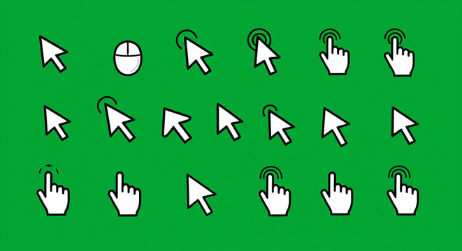 Dynamic cursor icons for digital interaction, website navigation, and app design, offering modern click and touch guidance