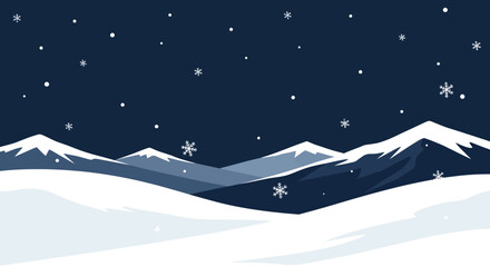 Fototapeta premium Serene Winter Mountain Landscape with Snowflakes Falling at Night Scenery