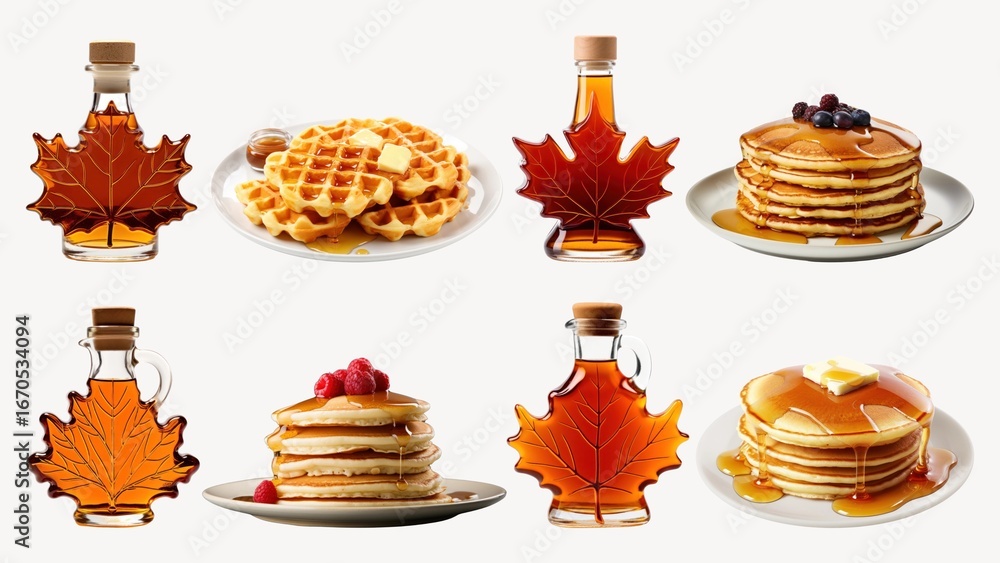 Poster pancake with maple syrup bottle element set