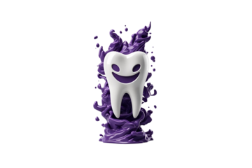 cartoon tooth with a scary look, set against a white void, showing the detail of a dark and simple design.
