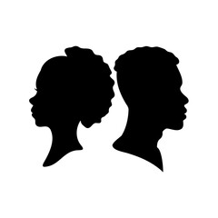 Black silhouettes of an African American couple facing opposite directions