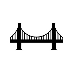 Black silhouette illustration of a symmetrical suspension bridge on a white background