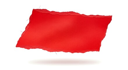 Fototapeta premium Isolated torn piece of vibrant red paper floating gracefully against a pristine white backdrop symbolizing creativity