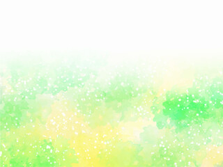 新緑や若草のイメージの背景素材。水彩風テクスチャー。キラキラしたしぶき。スプラッシュ。光の輝き。コピースペース