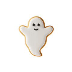 Obraz premium Smiling Ghost Cookie: A Sweet Halloween Treat Wrapped in Frosting and Childhood Charm