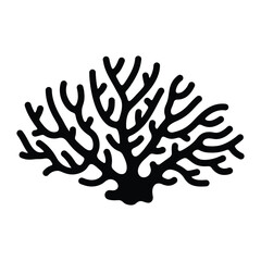 Silhouette of a coral, showcasing its branching structure and marine life association in a simple and artistic design